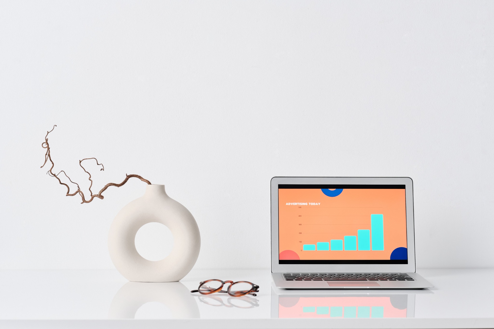 Desk objects and a laptop used as concept photography